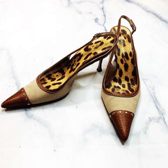 Dolce & Gabbana Shoes - Dolce & Gabbana Tan Brown Canvas Leather Heels